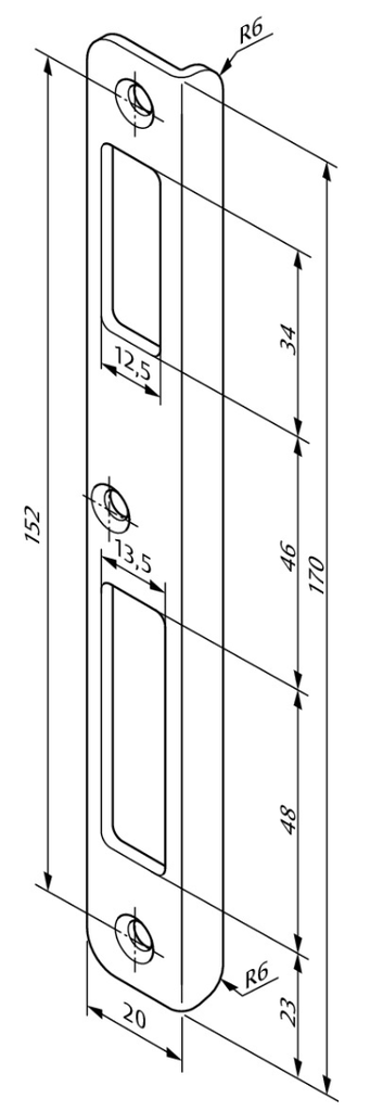 ASSA GÂCHE PLATE CARRÉE, 232 X 24 MM