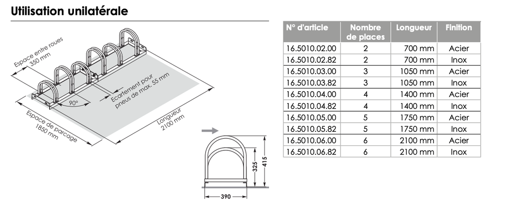 Support à vélos 16.5010 (Unilatérale)