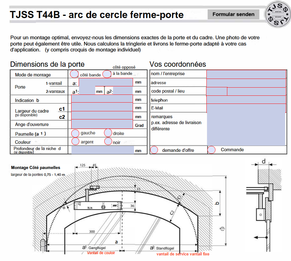 FERME-PORTE TJSS T 44B pour portes cintrée