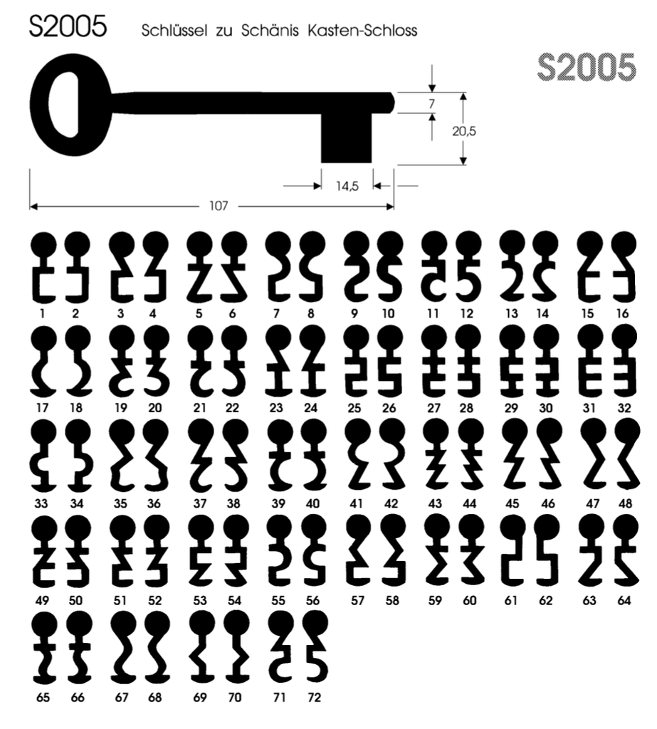 CLÉ À CHIFFRE SERRURE APPLIQUE SCHÄNIS S2005