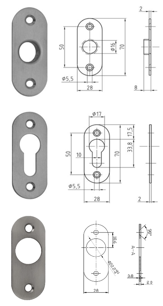 PAIRE DE ROSACE OVALE INOX NICKAL (4020 - 4040)