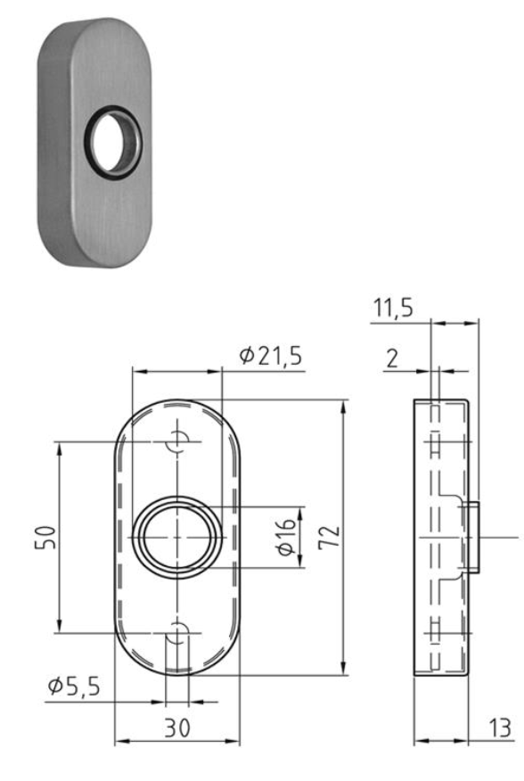 ROSACE OVALE INOX NICKAL POUR POIGNÉE OU BOULE FIXE (4020.08/CFS)