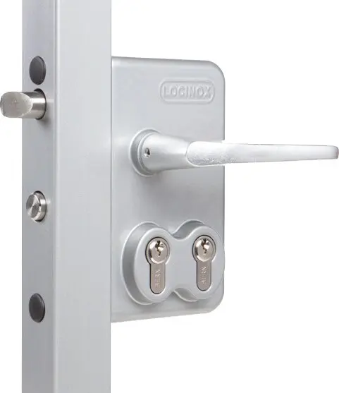 Serrure industrielle LOCINOX avec découpe pour double cylindre pour portails pivotants