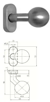 SPHERE SUR ROSACES OVALES DEPORTEE INOX NICKAL 