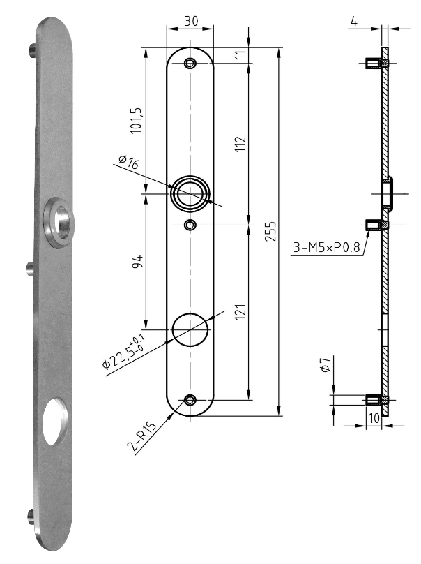 ENTRÉE ANTI-FEU INOX NICKAL ÉTROITE (1190/112)