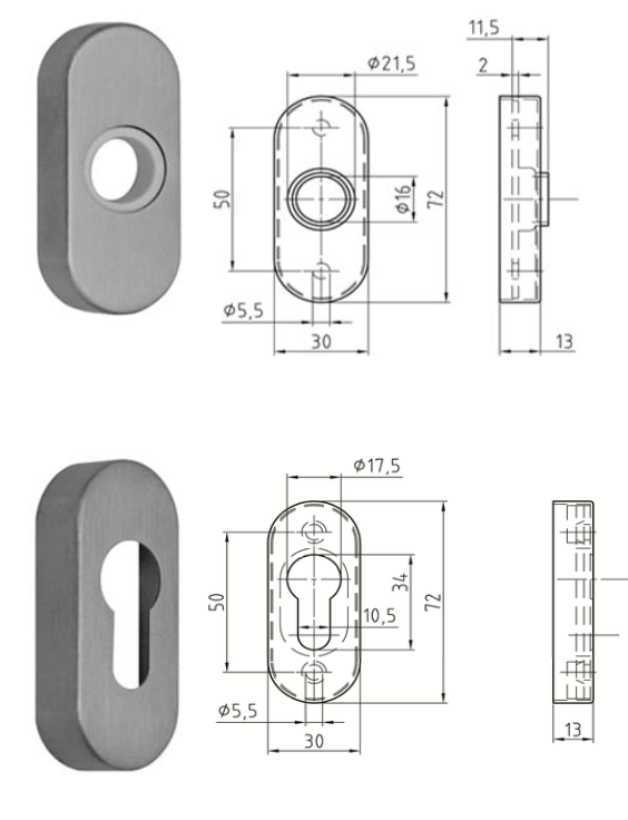 [4020.08/C] PAIRE DE ROSACE CLIPS OVALE INOX NICKAL AVEUGLE (4020.08/C)