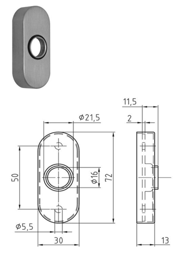 ROSACE OVALE INOX NICKAL POUR POIGNÉE OU BOULE FIXE (4020.08/CFS)