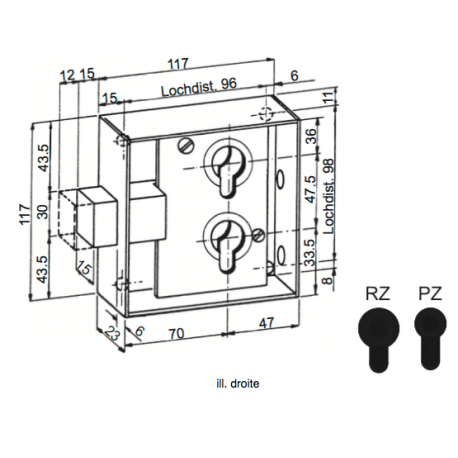 Serrure SIG applique lourde à pêne dormant