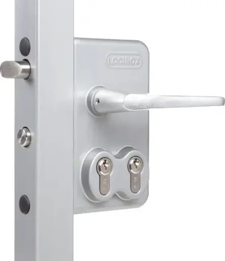 [87.825.71] Serrure industrielle LOCINOX avec découpe pour double cylindre pour portails pivotants